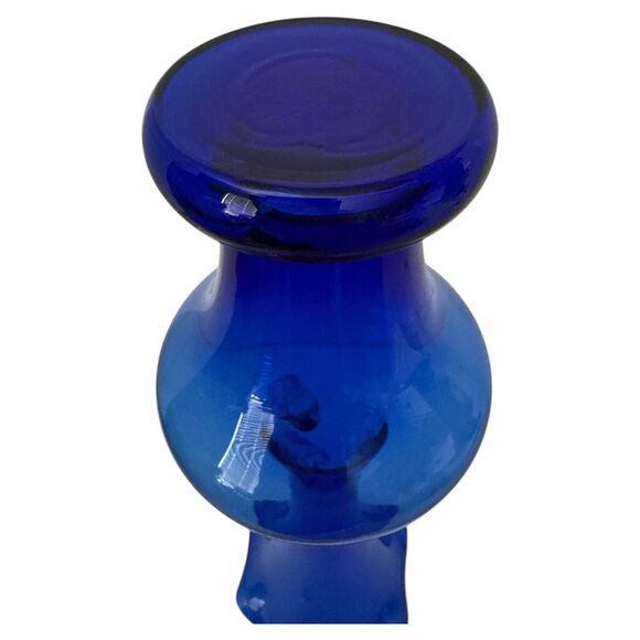 Pair Cobalt Blue Blown Glass Ewer Vases 8" Tall w/ Applied Clear Handles Vintage - Picture 6 of 6